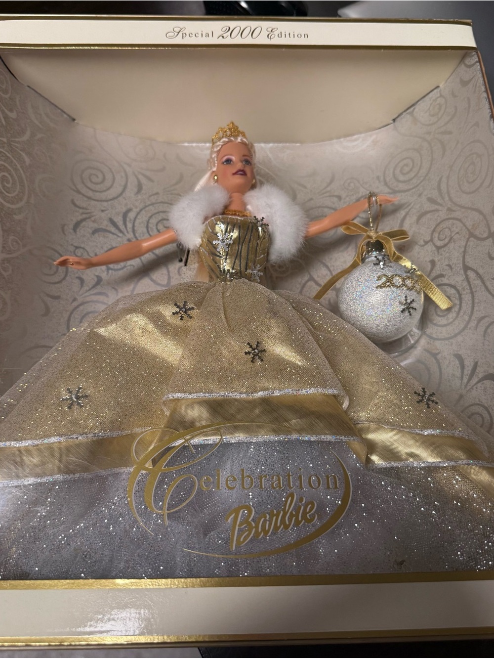 Mattel Barbie in Gold and White Glitter Ball Gown